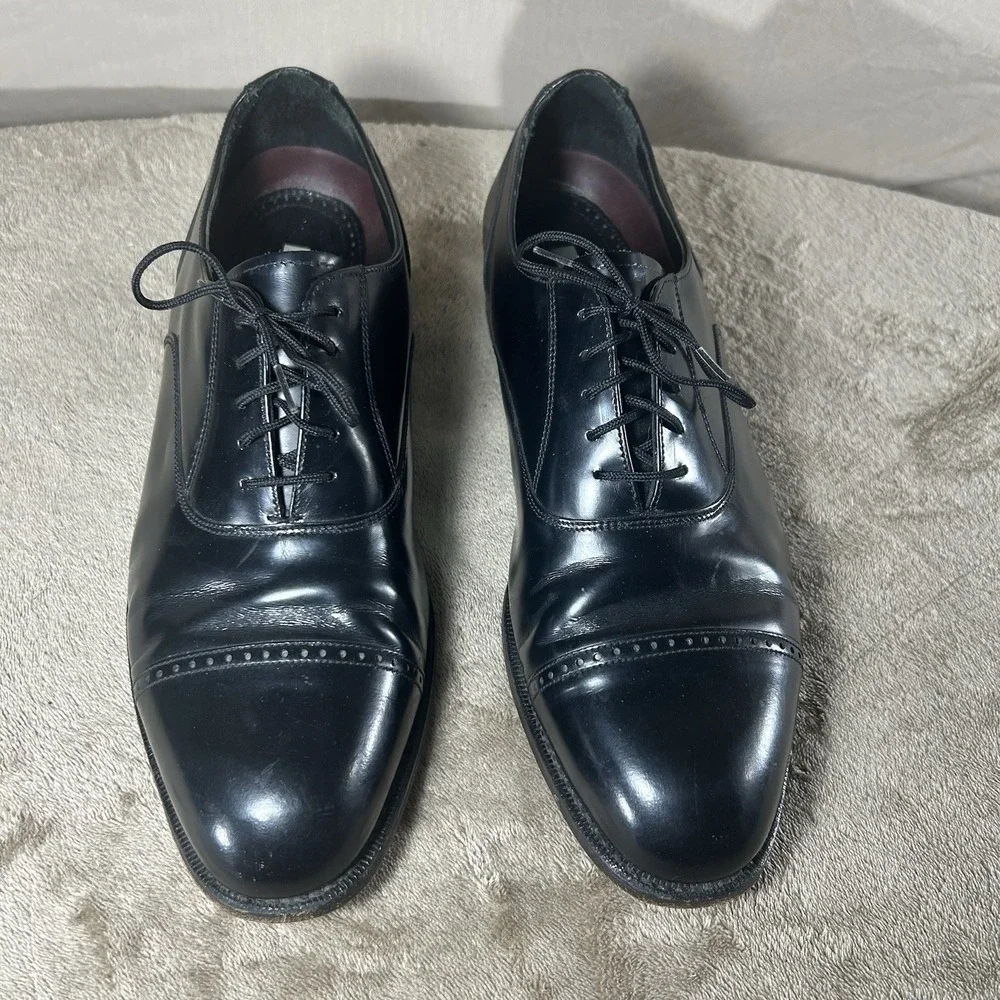 Florsheim Black Leather Punch Cap Toe Oxford Dress Shoes Men's Size 10 D